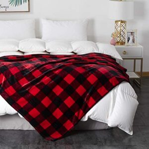 red plaid throw blanket, black checkered throw blanket 60×80 inches, all season microfiber velvet super luxury lightweight warm soft cozy blanket for bed, couch, car