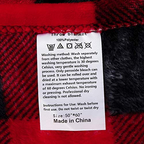 Red Plaid Throw Blanket, Black Checkered Throw Blanket 60×80 Inches, All Season Microfiber Velvet Super Luxury Lightweight Warm Soft Cozy Blanket for Bed, Couch, Car