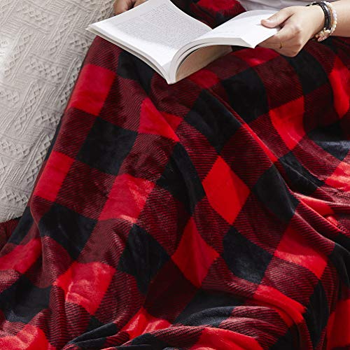 Red Plaid Throw Blanket, Black Checkered Throw Blanket 60×80 Inches, All Season Microfiber Velvet Super Luxury Lightweight Warm Soft Cozy Blanket for Bed, Couch, Car