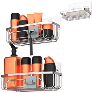 nieifi shower caddy organizer shelf rack storage basket with hooks, adhesive bathroom shelves no drilling 3 pack