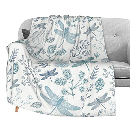 Dujiea Blue Dragonfly Fuzzy Flannel Blanket Throw 40"X50", Super Soft Lightweight Blanket Throw for Couch Chair Sofa, Cozy Bed Blanket for Kids Adults
