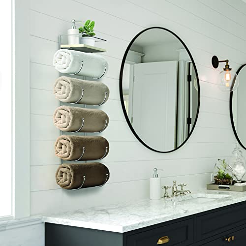 Sorbus Towel-Rack for Bathroom - Wall Mounted Metal Organization Rack with Wooden Top Shelf & 5 Tiers - Holds Full Sized Bath-Towels, Washcloths, Linens, & Hand-Towels - Easy Installation