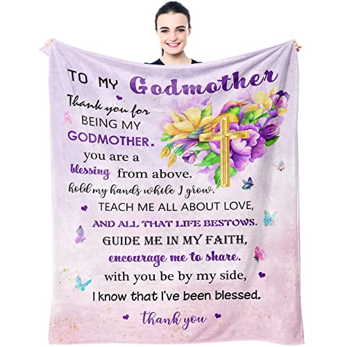 Muxuten Godmother Gift Blanket 60"X50" - Godmother Gifts from Godchild - Gifts for Godmother - Best Godmother Gifts - Godmother Gifts from Godson/Goddaughter, Christian Baptism Gift Ideas Blankets