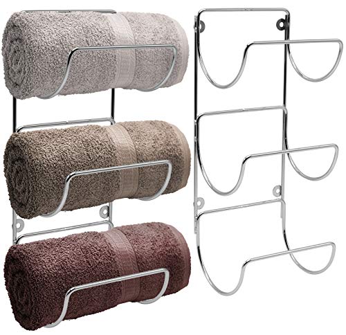 Sorbus Towel-Rack Holder - Wall Mounted Storage Organizer for Linens Set of 2 (Silver)