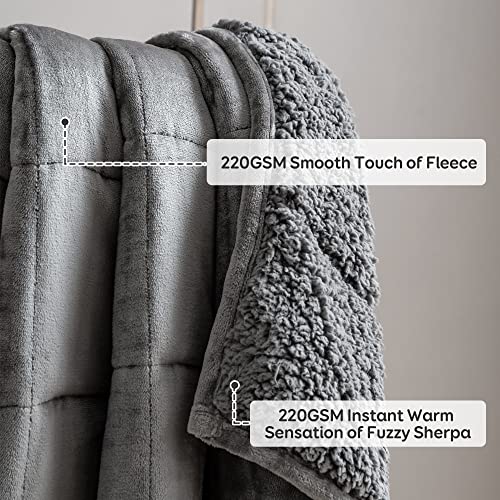 Kaisa Weighted Blanket 15 pounds Queen Size for Adults, Sherpa Fleece Heavy Blankets 15LBS, Fuzzy Hug Blankets, Flannel Sofa Bedding Throw Blanket, Idea Gifts for Adults Birthday, 60x80 Inches, Grey