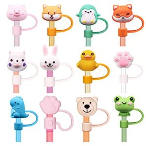 12pcs animals straw tips cover,reusable frog straw covers cap,dust proof drinking straw tips lids for 6-8mm,cartoon cute straw cap lids cap,portable straw caps decoration(12pcs animal style)