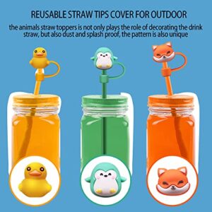 12Pcs Animals Straw Tips Cover,Reusable Frog Straw Covers Cap,Dust Proof Drinking Straw Tips Lids for 6-8mm,Cartoon Cute Straw Cap Lids Cap,Portable Straw Caps Decoration(12PCS Animal Style)