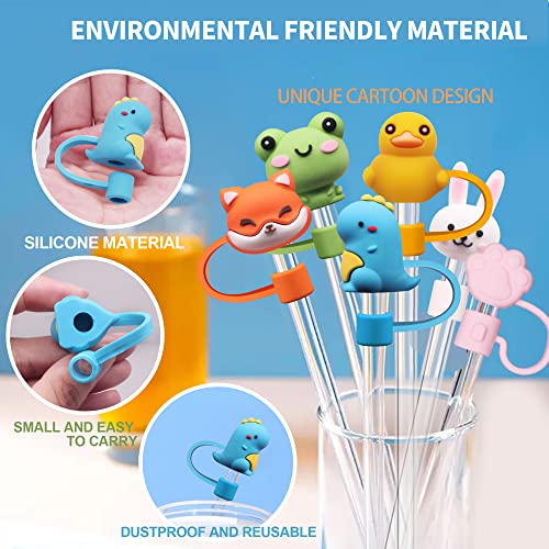 12Pcs Animals Straw Tips Cover,Reusable Frog Straw Covers Cap,Dust Proof Drinking Straw Tips Lids for 6-8mm,Cartoon Cute Straw Cap Lids Cap,Portable Straw Caps Decoration(12PCS Animal Style)