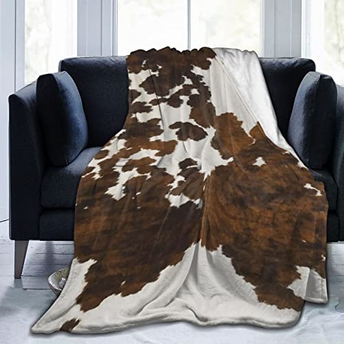 Cow Print Blanket, Flannel Fleece Super Soft Bed Blanket for Adult Kids, Plush Fuzzy Fluffy Cowhide Print Throw Blanket for Sofa Couch Outdoor Camping All-Season 50"x60"