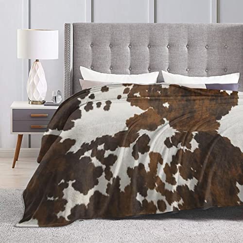 Cow Print Blanket, Flannel Fleece Super Soft Bed Blanket for Adult Kids, Plush Fuzzy Fluffy Cowhide Print Throw Blanket for Sofa Couch Outdoor Camping All-Season 50"x60"