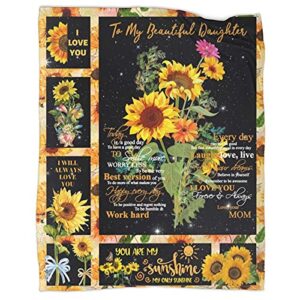 to my daughter from mom letter you are my sunshine sunflower throw blanket soft flannel summer air conditioner blanket warm blanket for bed couch living room(60"x50")