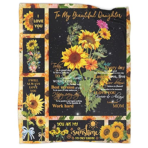 to My Daughter from Mom Letter You are My Sunshine Sunflower Throw Blanket Soft Flannel Summer Air Conditioner Blanket Warm Blanket for Bed Couch Living Room(60"x50")