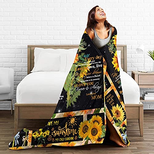 to My Daughter from Mom Letter You are My Sunshine Sunflower Throw Blanket Soft Flannel Summer Air Conditioner Blanket Warm Blanket for Bed Couch Living Room(60"x50")