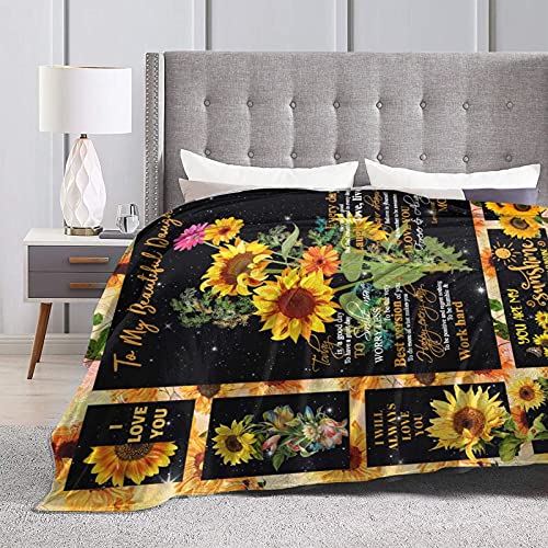 to My Daughter from Mom Letter You are My Sunshine Sunflower Throw Blanket Soft Flannel Summer Air Conditioner Blanket Warm Blanket for Bed Couch Living Room(60"x50")