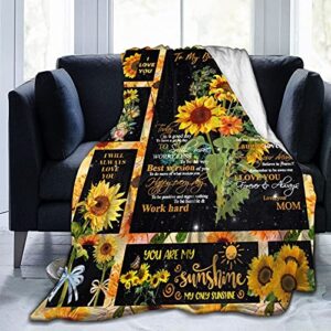 to My Daughter from Mom Letter You are My Sunshine Sunflower Throw Blanket Soft Flannel Summer Air Conditioner Blanket Warm Blanket for Bed Couch Living Room(60"x50")