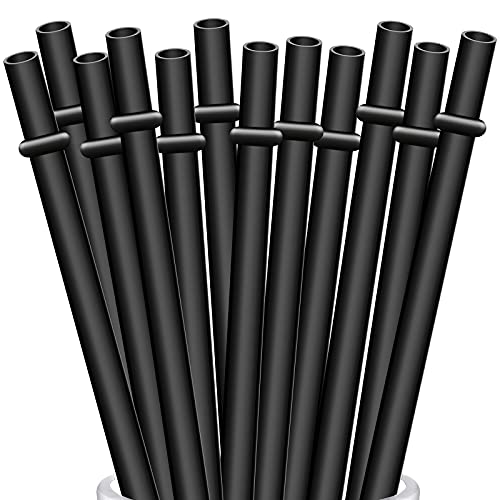 ALINK 12-Pack Reusable Black Straws, 10.5" Long Hard Plastic Tumbler Replacement Straws with Cleaning Brush