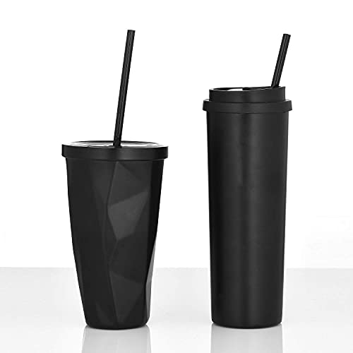 ALINK 12-Pack Reusable Black Straws, 10.5" Long Hard Plastic Tumbler Replacement Straws with Cleaning Brush