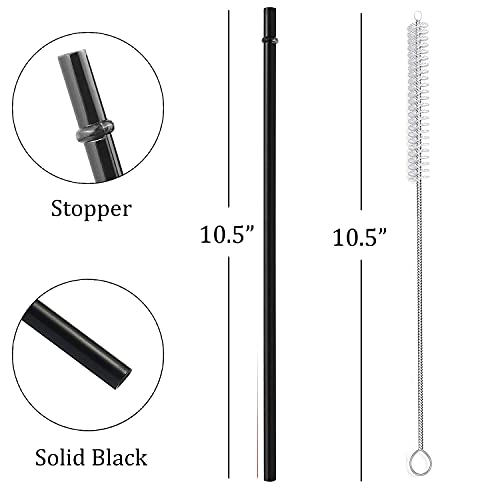 ALINK 12-Pack Reusable Black Straws, 10.5" Long Hard Plastic Tumbler Replacement Straws with Cleaning Brush