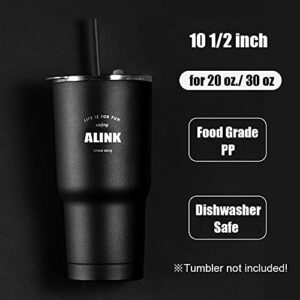 ALINK 12-Pack Reusable Black Straws, 10.5" Long Hard Plastic Tumbler Replacement Straws with Cleaning Brush