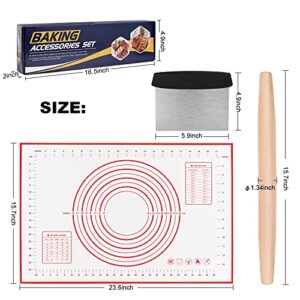 Rolling-Pin-Silicone-Baking-Mats-Set, Nonstick Dough Rolling Pastry Mat for Cookie Macaroon Pie Crust Pizza, Heat-resistant Silicone Baking Sheets for Oven, Silicon Macaroons Baking Mats