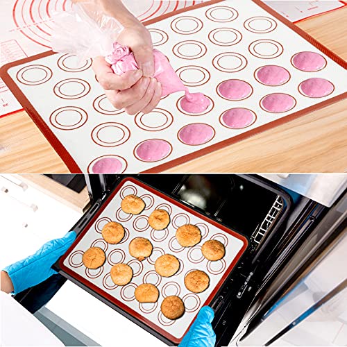 Rolling-Pin-Silicone-Baking-Mats-Set, Nonstick Dough Rolling Pastry Mat for Cookie Macaroon Pie Crust Pizza, Heat-resistant Silicone Baking Sheets for Oven, Silicon Macaroons Baking Mats