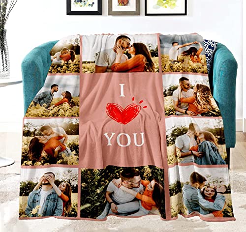 Yasion Customized Blankets with Photos Custom Costume Couples Blanket with Pictures Personalized Gifts for Men Wife Womens My Boyfriend Husband Her Christmas I Love You(4*Photos-32X48)