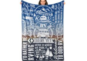 rv gifts, rv decorations for inside camper, camping blanket, retro bus camper decor throw blankets for camp lovers, flannel fleece blankets for campsite outdoors rv travel bed sofa couch 65"x 50"