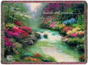 manual thomas kinkade 50 x 60-inch tapestry throw with verse, beside still waters