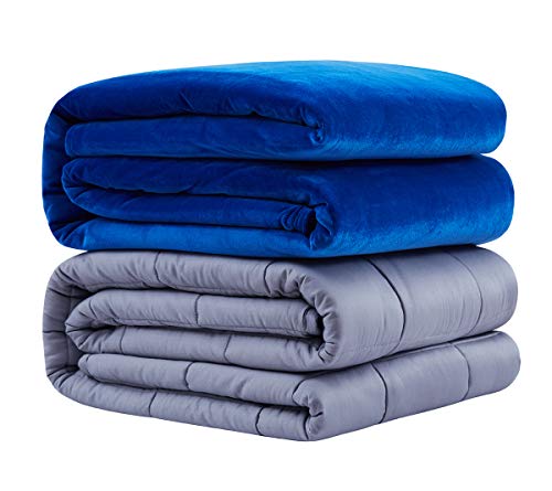 Roomate Weighted Blanket & Removable Cover - Resist Water Spills, 2 Models for Kids and Adults - Cool Breathable Inner & Ultra-Soft Minky Fleece Cover , Blue, 36''48''- 7LB