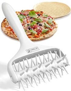 orblue pizza dough docker, pastry roller with spikes pizza docking tool for home & commercial kitchen - pizza making accessories that prevent dough from blistering light gray