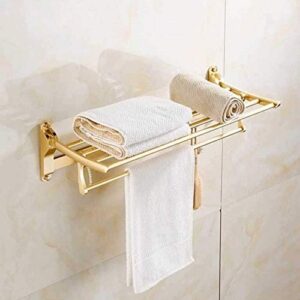 SXNBH Towel Holder Bathroom Space Aluminum Rose Gold Hanger Fold Matt Bath Towel Rack Wall Mount Washroom Shelf Double Towel Rail para