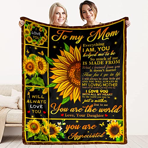 Gifts for Mom Blanket from Daughter, Great Mom Gifts for Mothers Day Throw Blanket, Birthday Gifts for New Mom Throw Sunflowers Blanket for Couch Bedroom 50x60