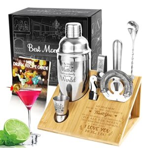 gifts for mom, mom gifts for mothers day - mom gift from daughters cocktail shaker set of 8, gift for mom from son bartender kit with stand, great gift for mom on mother's day, birthday