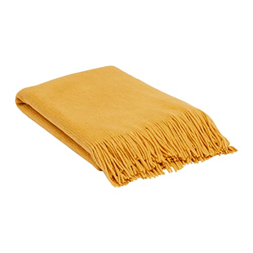 Spotgrowth Twin Throw Blankets for Sofa Warm Acrylic Knit Blanket Durable Lightweight Decorative Blanket Tassel Bed Blanket for All Season Machine Washable 50 x 60 Inches,Gold (SP210713)