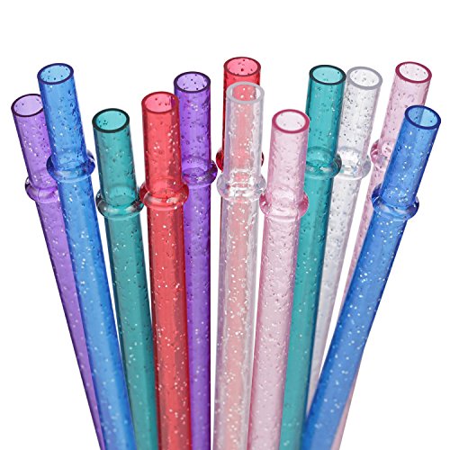 Dakoufish 11 Inch Reusable Tritan Plastic Straws, Replacement Glitter Sparkle Drinking Straws for 24 oz-40 oz Mason Jars/Tumblers,Dishwasher safe,Set of 12 with Cleaning Brush(6color,11inch)