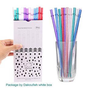 Dakoufish 11 Inch Reusable Tritan Plastic Straws, Replacement Glitter Sparkle Drinking Straws for 24 oz-40 oz Mason Jars/Tumblers,Dishwasher safe,Set of 12 with Cleaning Brush(6color,11inch)