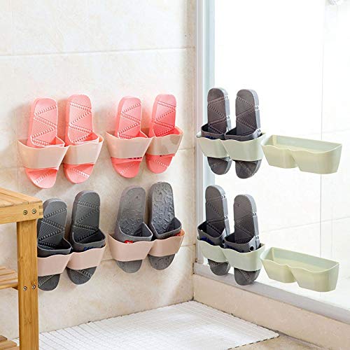 DINGZZ Wall Mount Slippers Hanging Shelf Holder Storage Rack Foldable Shoes Rack Double-Layer Slippers Storage Organizer (Color : Black)