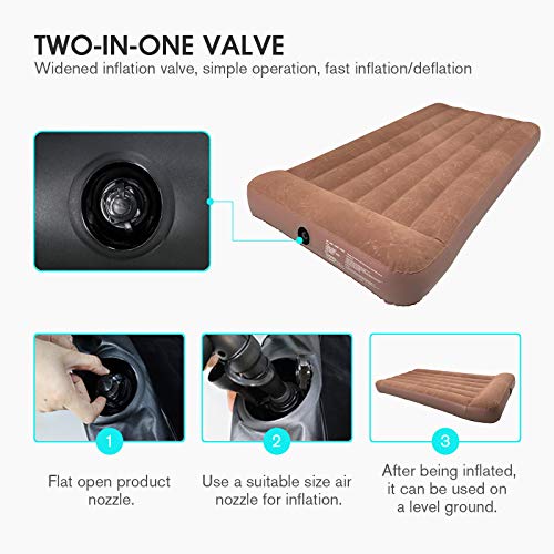 Bestrip Air Mattress Twin Size Inflatable Bed with Electric Air Pump Single Camping Blow Up Mattress, Camping Accessories (Brown)