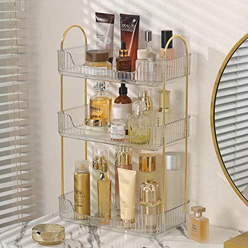 Bathroom Organizer Countertop, Vanity Organizer Trays for Bathroom Counter, Bathroom Tray Counter Organizer, Plastic Tray Stand for Perfume, Makeup, Skincare(Clear, 3 Tiers)