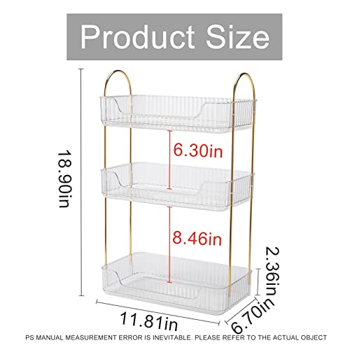 Bathroom Organizer Countertop, Vanity Organizer Trays for Bathroom Counter, Bathroom Tray Counter Organizer, Plastic Tray Stand for Perfume, Makeup, Skincare(Clear, 3 Tiers)