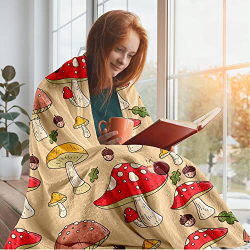 Mushroom Fleece Blanket Throw Blanket for Couch Soft Cozy Fuzzy Plush Bed Blankets & Throws Cute Decor Gifts for Kids Adults Christmas,60"X50",Mushrooms Snail Nut Chestnut Pattern