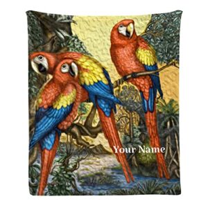 cuxweot custom blanket with name text,personalized macaw parrots super soft fleece throw blanket for couch sofa bed (50 x 60 inches)