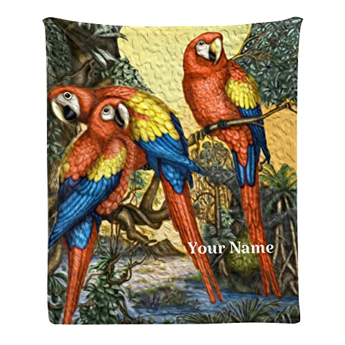 CUXWEOT Custom Blanket with Name Text,Personalized Macaw Parrots Super Soft Fleece Throw Blanket for Couch Sofa Bed (50 X 60 inches)