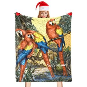 CUXWEOT Custom Blanket with Name Text,Personalized Macaw Parrots Super Soft Fleece Throw Blanket for Couch Sofa Bed (50 X 60 inches)