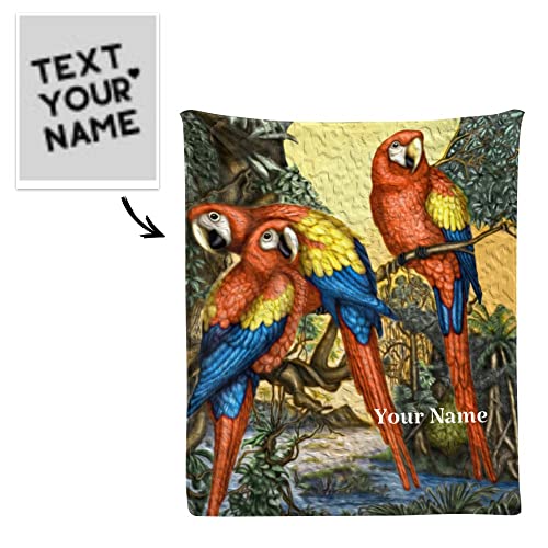 CUXWEOT Custom Blanket with Name Text,Personalized Macaw Parrots Super Soft Fleece Throw Blanket for Couch Sofa Bed (50 X 60 inches)