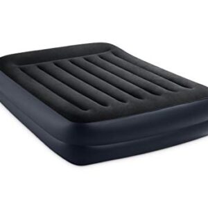 INTEX 64123ED Dura-Beam Plus Pillow Rest Air Mattress: Fiber-Tech – Queen Size – Built-in Electric Pump – 16.5in Bed Height – 600lb Weight Capacity