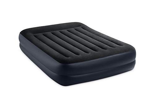 INTEX 64123ED Dura-Beam Plus Pillow Rest Air Mattress: Fiber-Tech – Queen Size – Built-in Electric Pump – 16.5in Bed Height – 600lb Weight Capacity