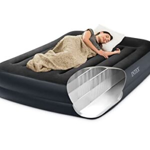 INTEX 64123ED Dura-Beam Plus Pillow Rest Air Mattress: Fiber-Tech – Queen Size – Built-in Electric Pump – 16.5in Bed Height – 600lb Weight Capacity