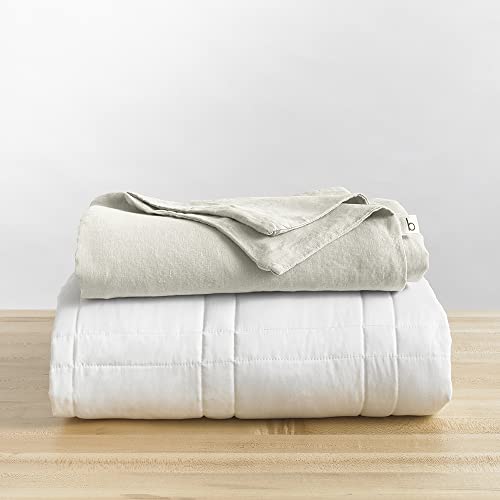 Baloo Soft 15lb Full/Queen Weighted Blanket with Removable Linen Cover - Heavy Cotton Quilted Blanket - Oatmeal, 60x80 inches Living