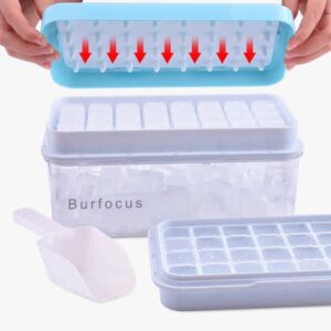 burfocus ice cube tray with lid and bin, ice trays ice maker for freezer with container silicone ice cube tray mold easy release bpa free large ice cube maker for whiskey,cocktail